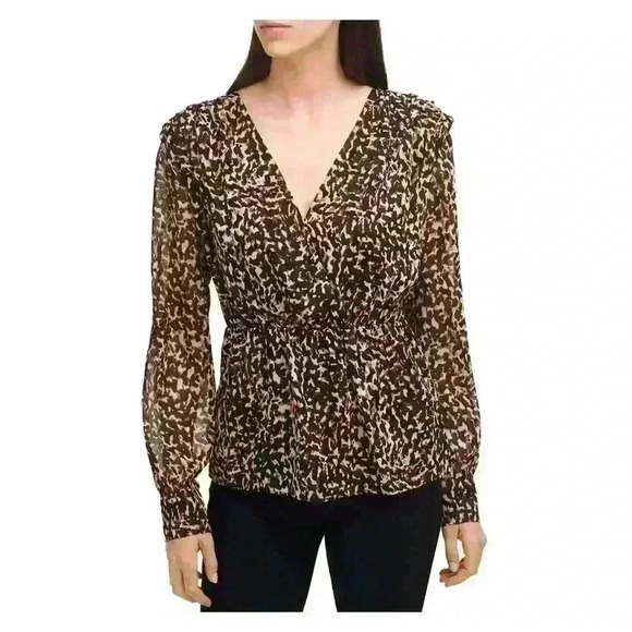 DKNY Womens Faux Wrap Animal Print Blouse - Picture 1 of 3